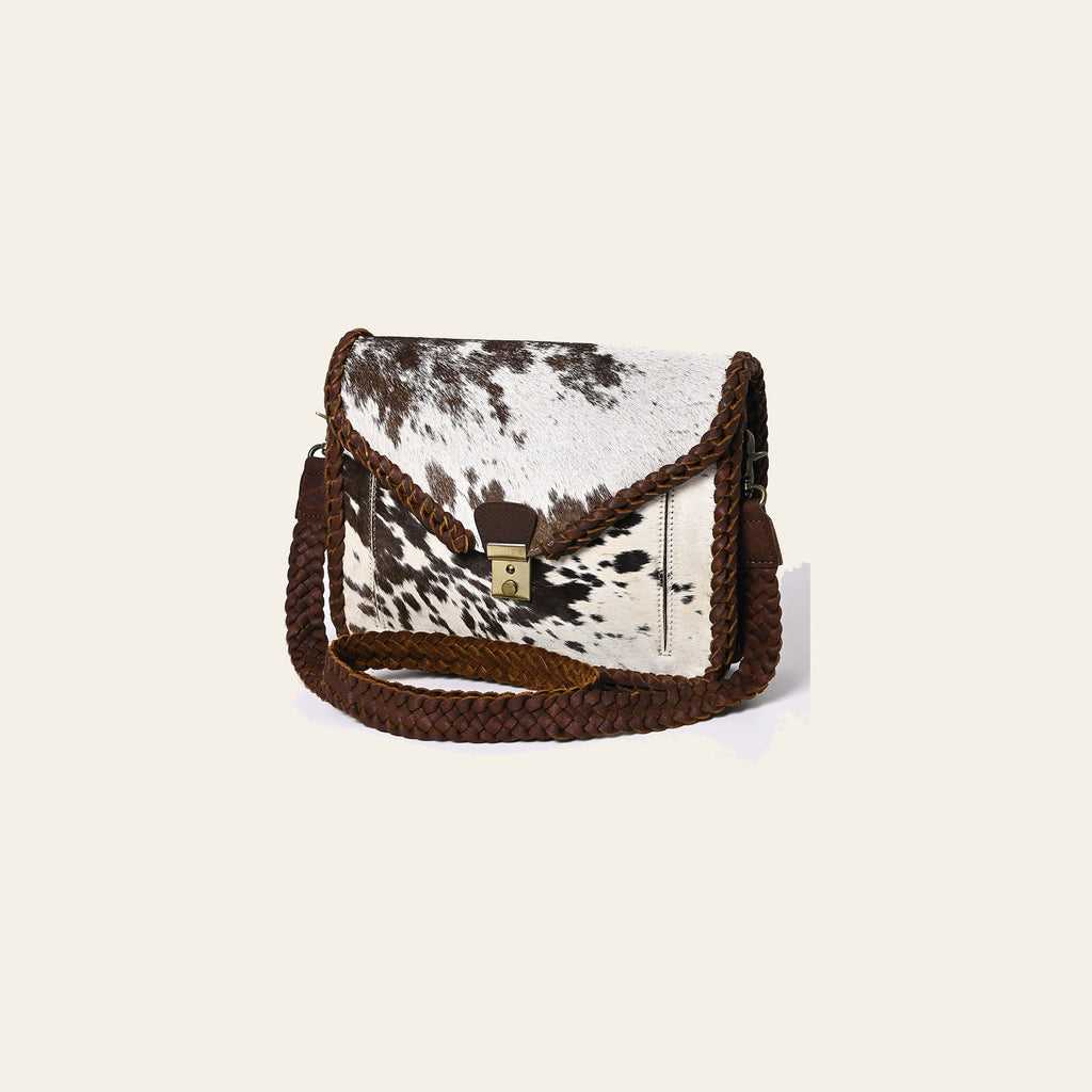 American Darling Cross body Bag Western Hair-On Cowhide Genuine Leather Handcrafted Purse with Braided Detail and YKK Zipper