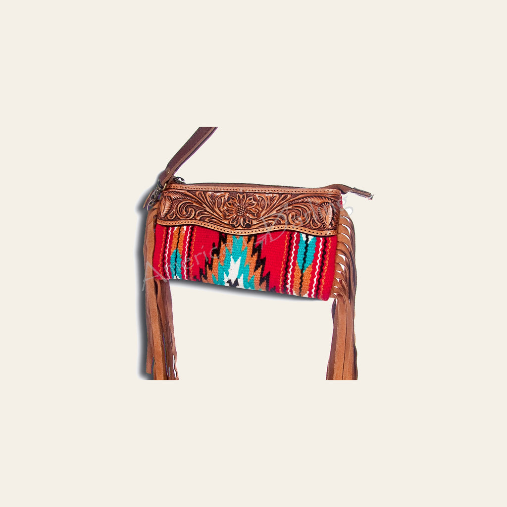 Ameran Darling Women's Clutch Bag Western Hand Tooled Saddle Blanket Leather Handbag and Ladies Purse