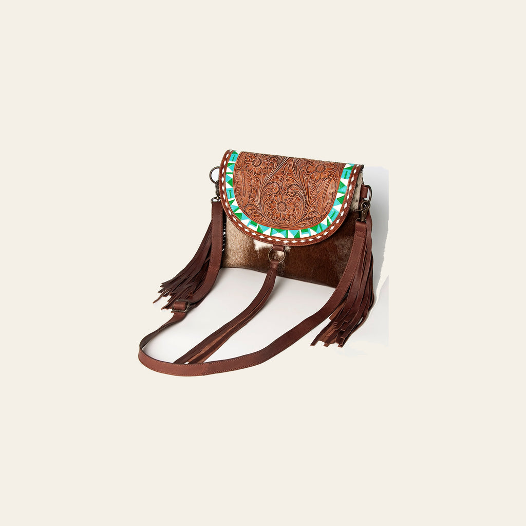 American Darling Messenger Hand Tooled Saddle Blanket Hair On Genuine Leather Women Bag Western Handbag Purse