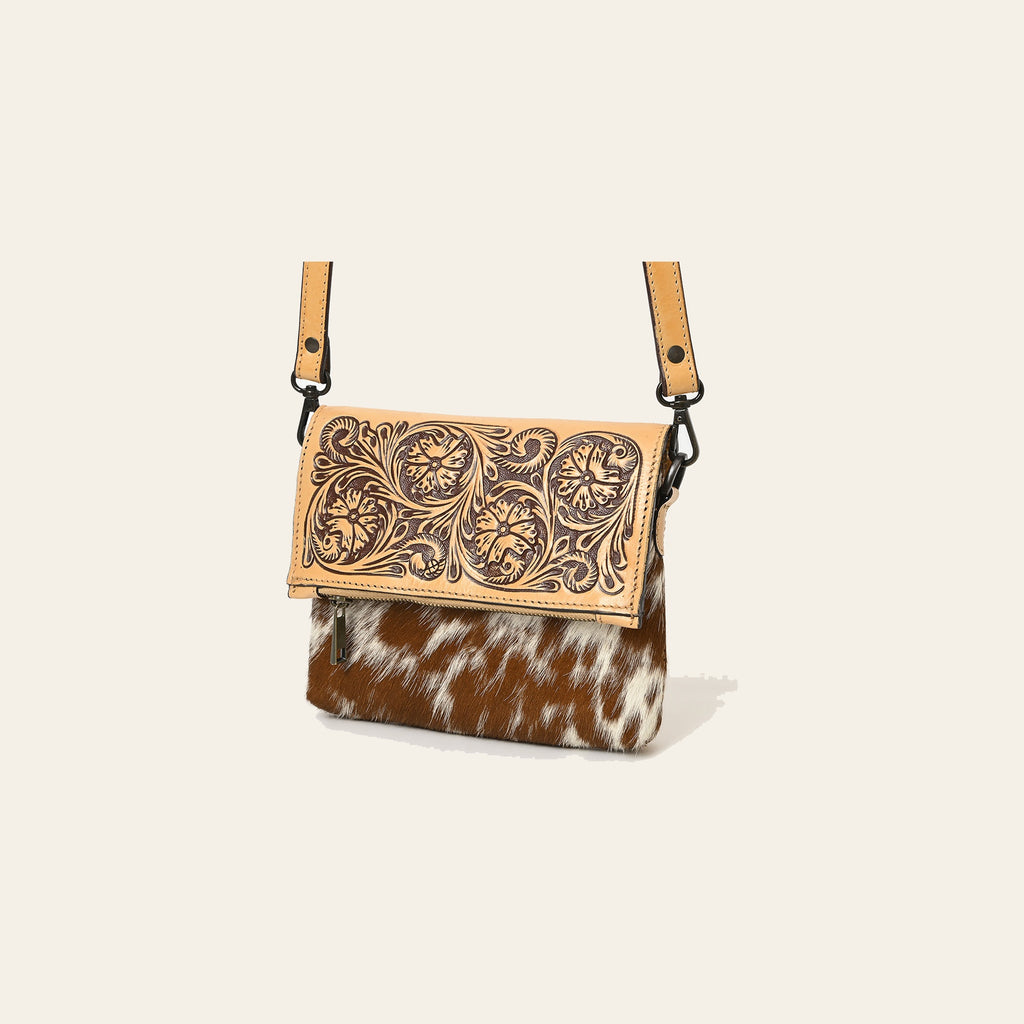 American Darling Cross Body Hand Tooled Hair on-Genuine Leather Western Women Bag Handbag Purse | Crossbody