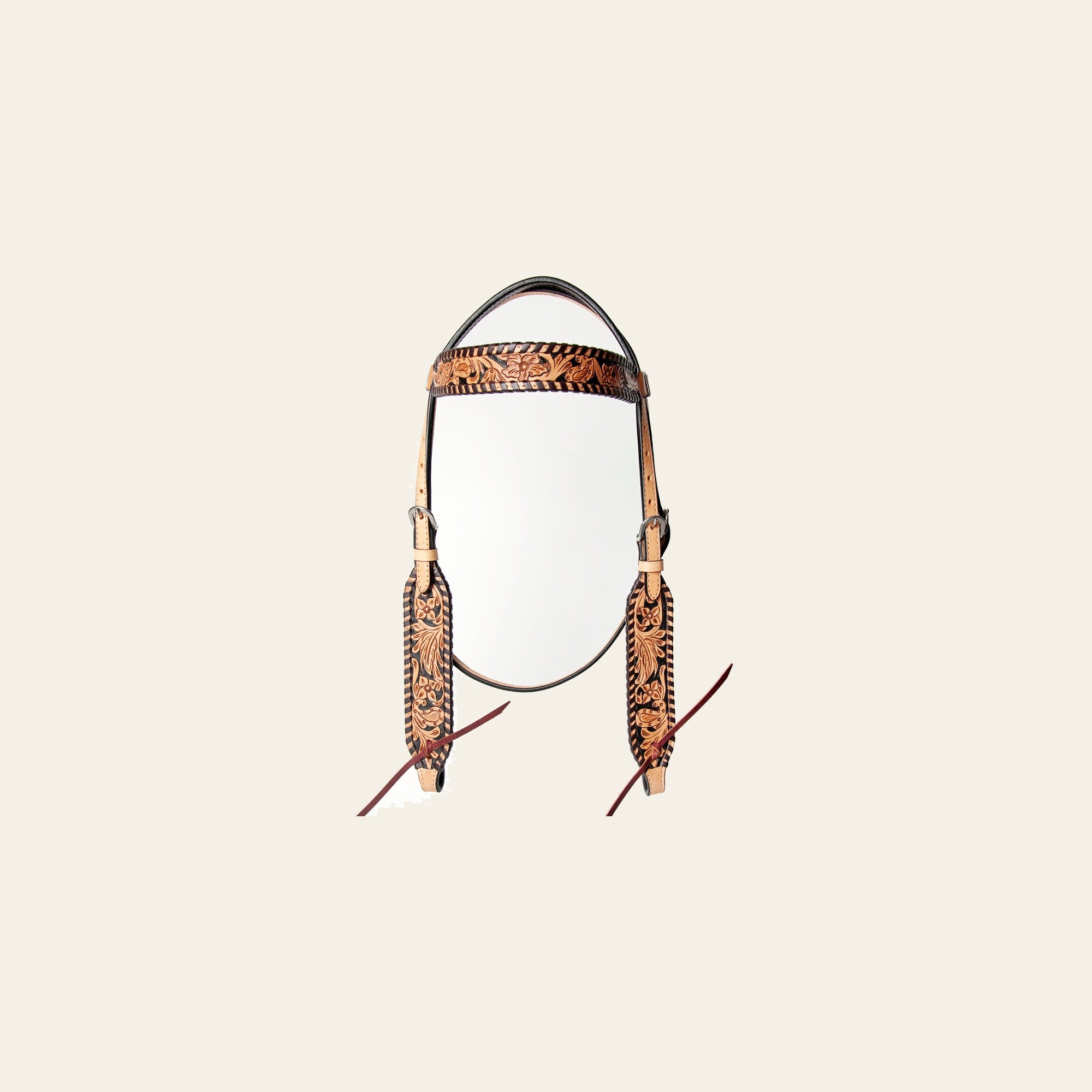 American Darling Western Leather Headstall Hand-Tooled Floral Carved with Buckstitch Border