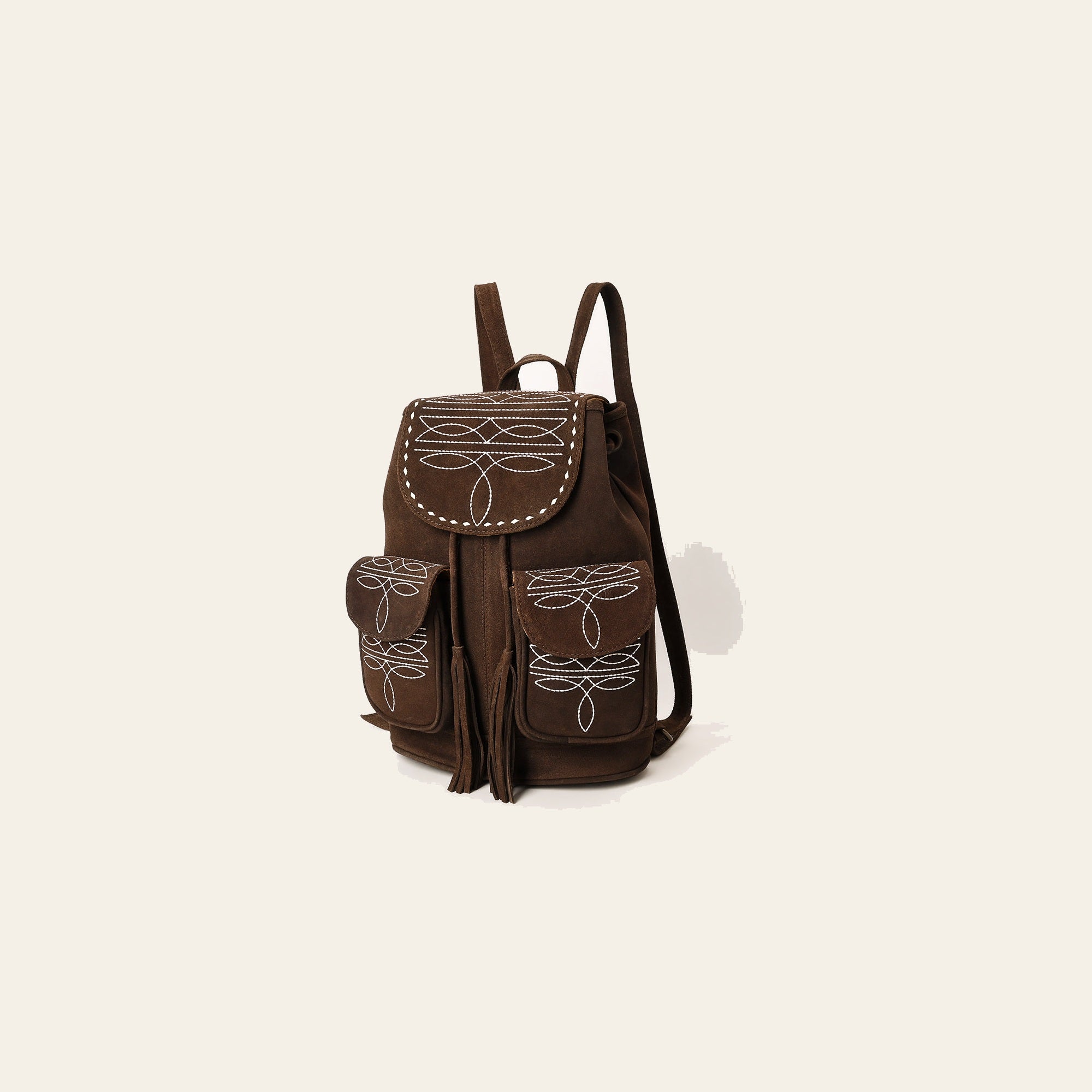 American Darling Western Genuine Suede Leather Backpack Bag with Buck Stitching Tassels Boot-Stitched Design & Full-Grain Eco-Friendly Leather 16in X 15in X 6in