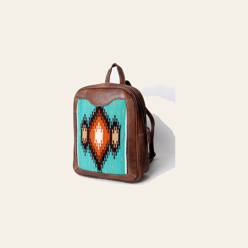 American Darling Western Leather Backpack – Handwoven Saddle Blanket with Genuine Leather Trim, Travel and Everyday Bag