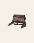 American Darling Black Leather Quilted Hand Tooled Fringe Crossbody Bag