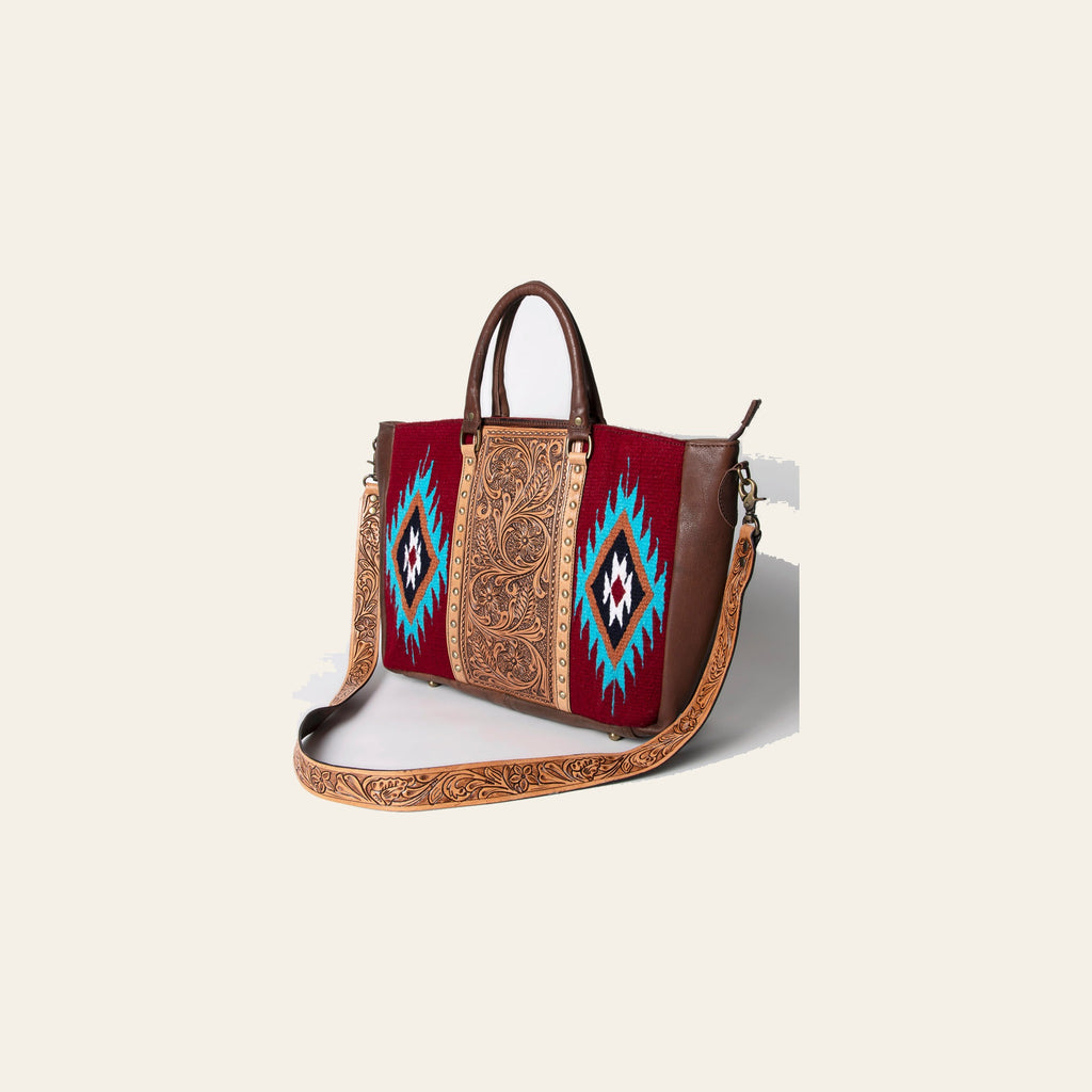 American Darling Hand Tooled Floral Carved Saddle Blanket Tote Bag Eco-Friendly Genuine Leather YKK Zipper