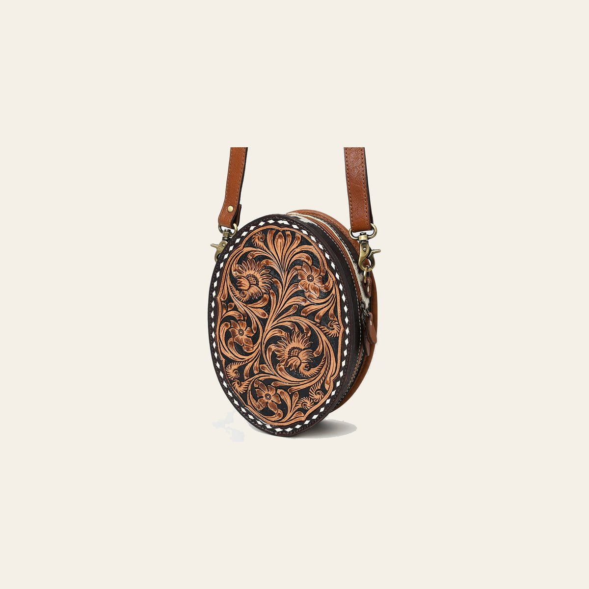 American Darling Canteen Bag - Buck Stitched Floral Carved, Eco-Friendly Vegetable Tanned Genuine Leather, Western Style