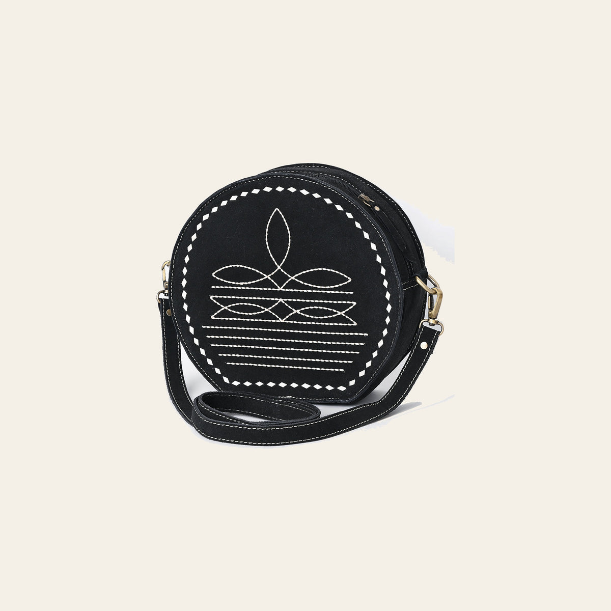 American Darling Genuine Suede Leather Canteen Bag Boot Stitched Embroidery Western Crossbody Round Purse