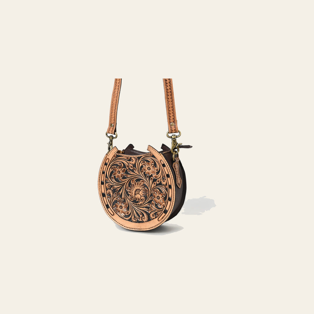 American Darling Canteen Bag - Hand Tooled Floral Carved, Eco-Friendly Vegetable Tanned Genuine Leather, Western Style