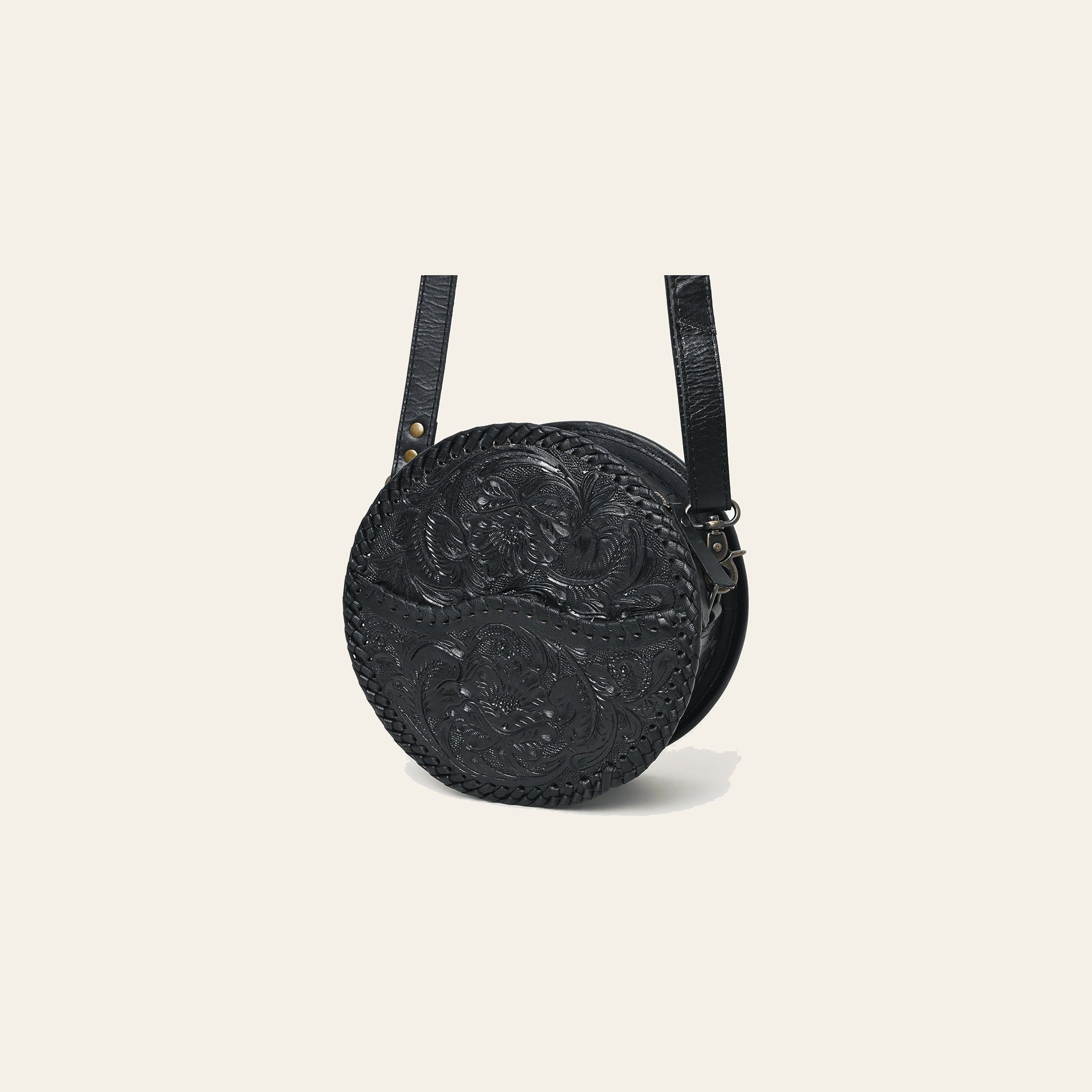 American Darling Western Leather Canteen Bag – Genuine Leather Hand-Tooled Floral Carved Round Crossbody for Everyday Use