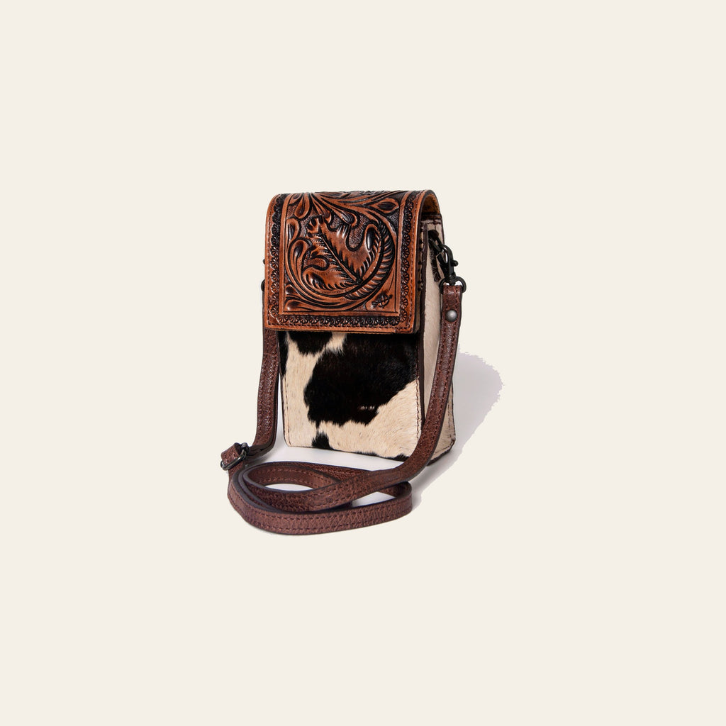 American Darling Cell Phone Holder Hand Tooled Hair-On Genuine Leather Women Bag Western Handbag Purse | Case