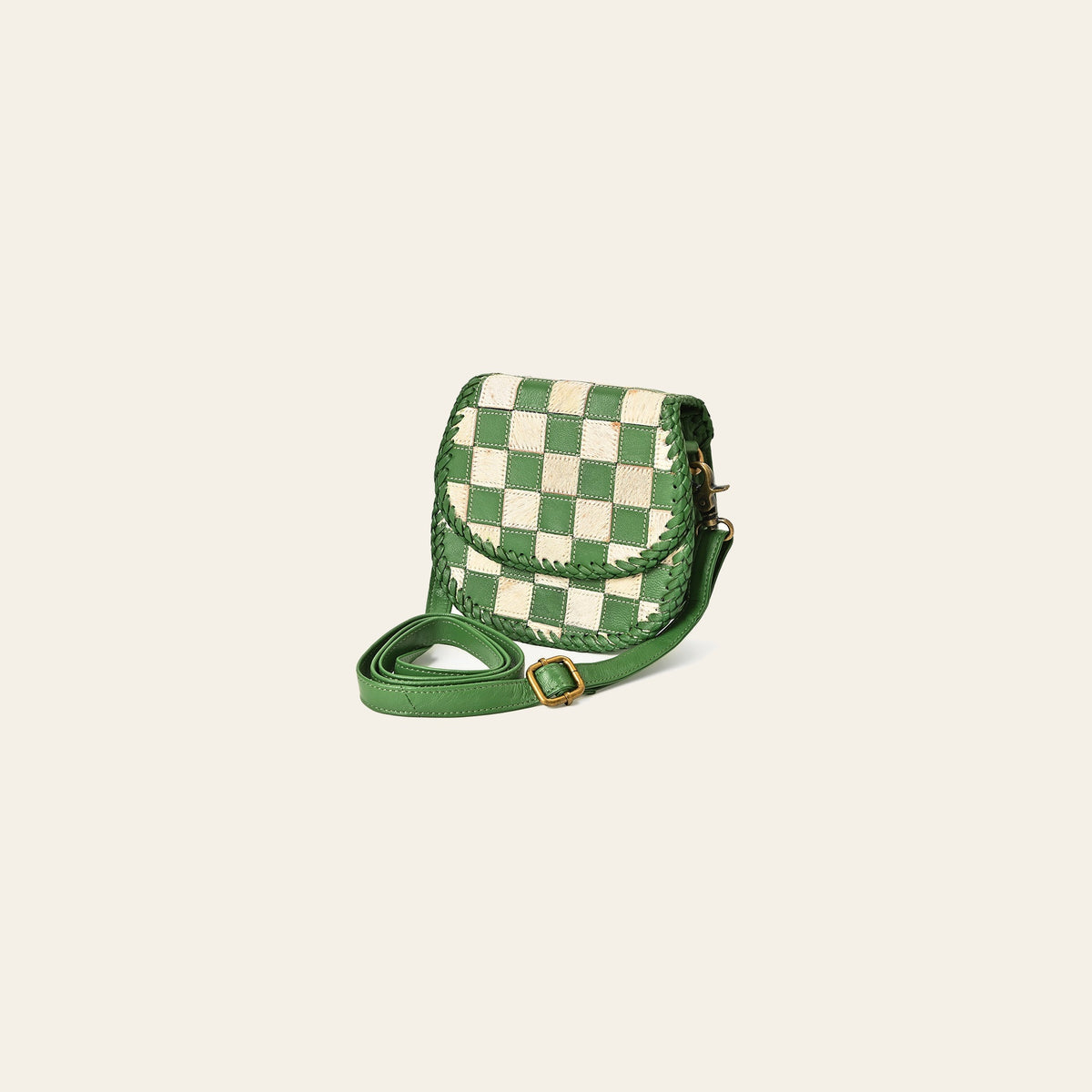 American Darling Checkered Flap Bag Mini Crossbody Style Braided Trim & Leather