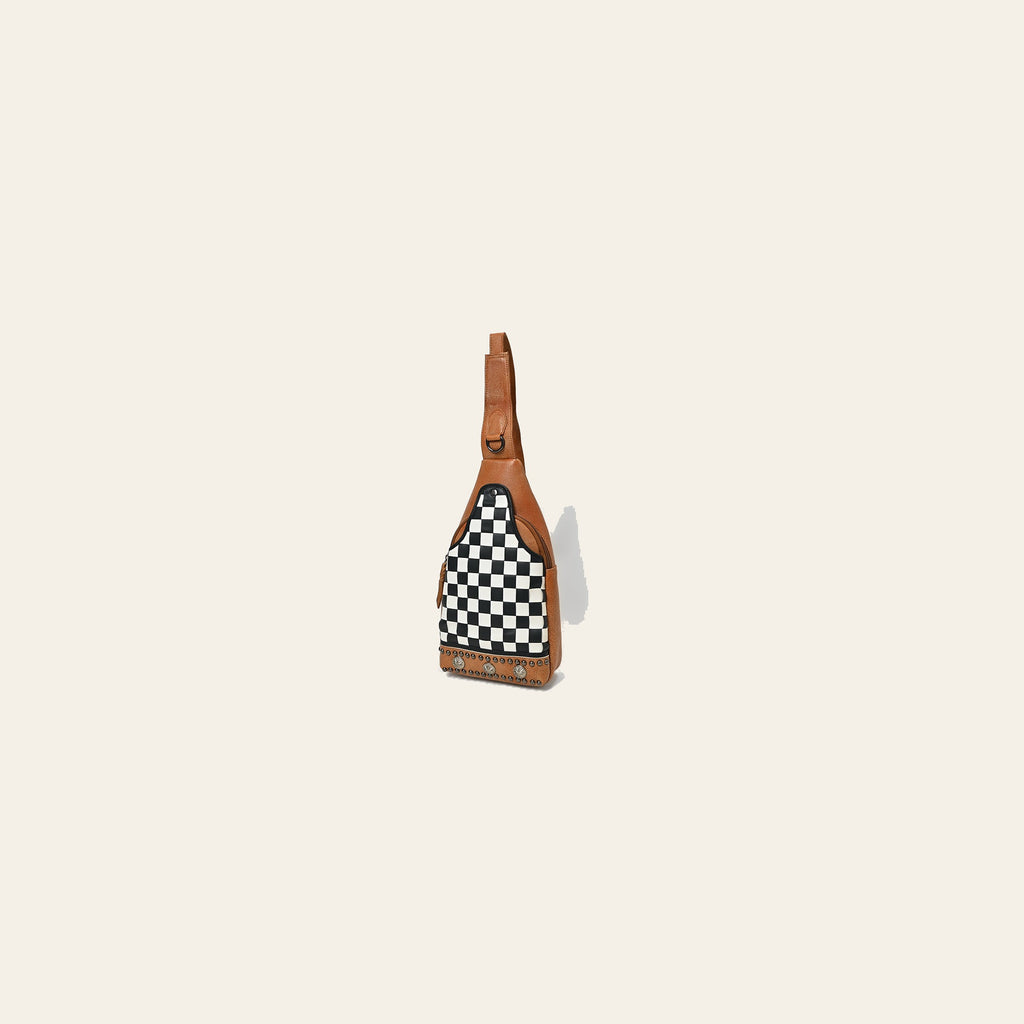 American Darling Chestnut Sling Bag Black White Checkered Panel Crossbody Style