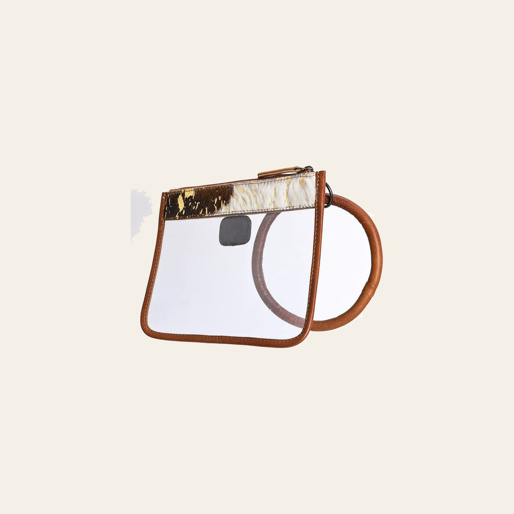 American Darling Clear Stadium Bag Handcrafted from Cowhide & Genuine Leather Trim | Large Loop Wristlet Clutch