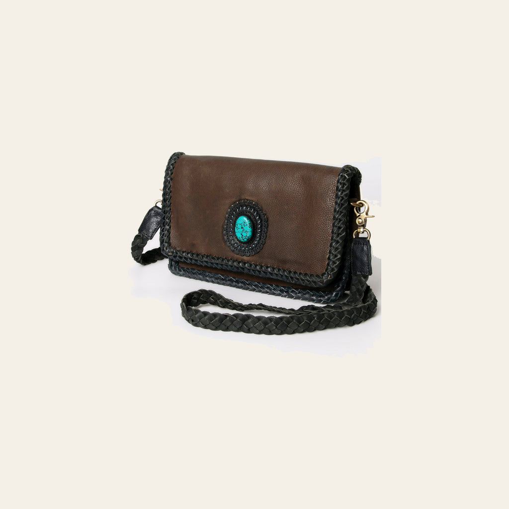 American Darling Wallet Western Genuine Leather Handcrafted Purse with Fringes, Braided Strap and Turquoise Stone