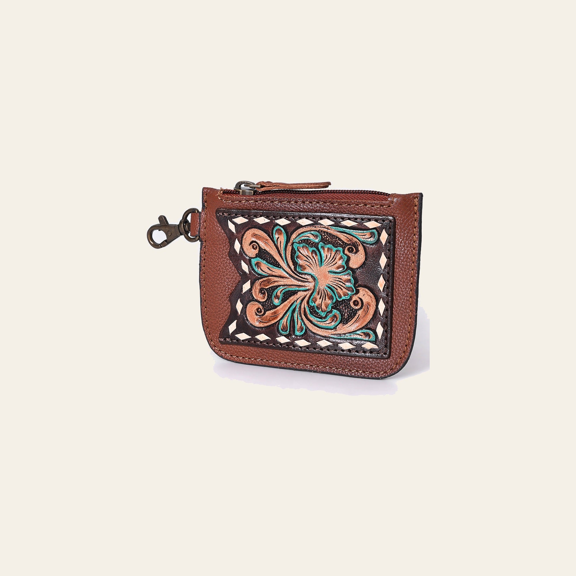 American Darling Hand Tooled Floral Carved Coin Purse Genuine Vegetable-Tanned Full Grain Leather Western Accessories