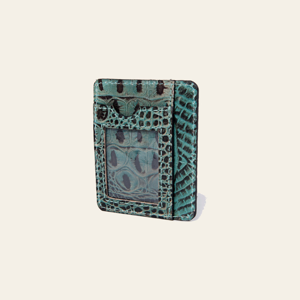 American Darling Western Card-Holder, Crocodile Embossed Full Grain Genuine Leather, Eco-Friendly Handcrafted Mini Wallet