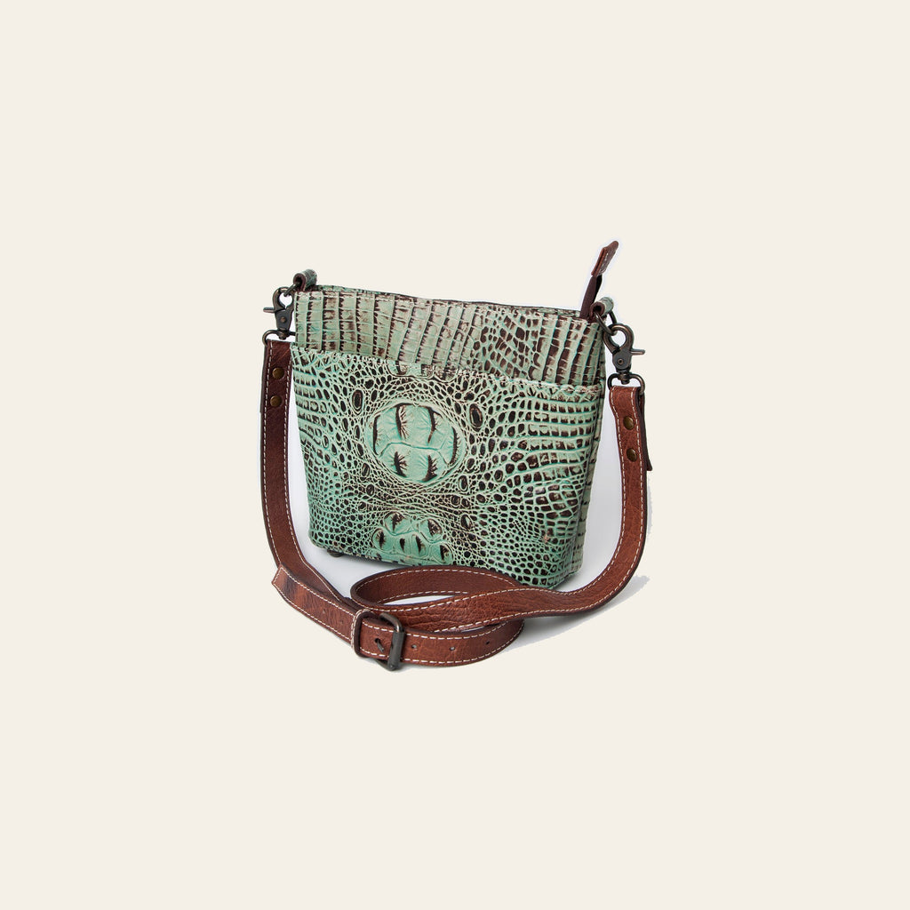 American Darling Western Leather Cross body Bag, Crocodile Embossed Full Grain Genuine Leather, Eco-Friendly Handcrafted Purse