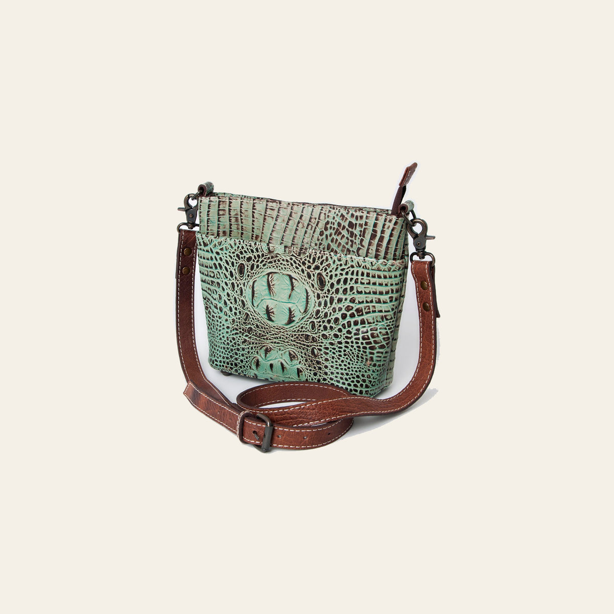 American Darling Western Leather Cross body Bag, Crocodile Embossed Full Grain Genuine Leather, Eco-Friendly Handcrafted Purse