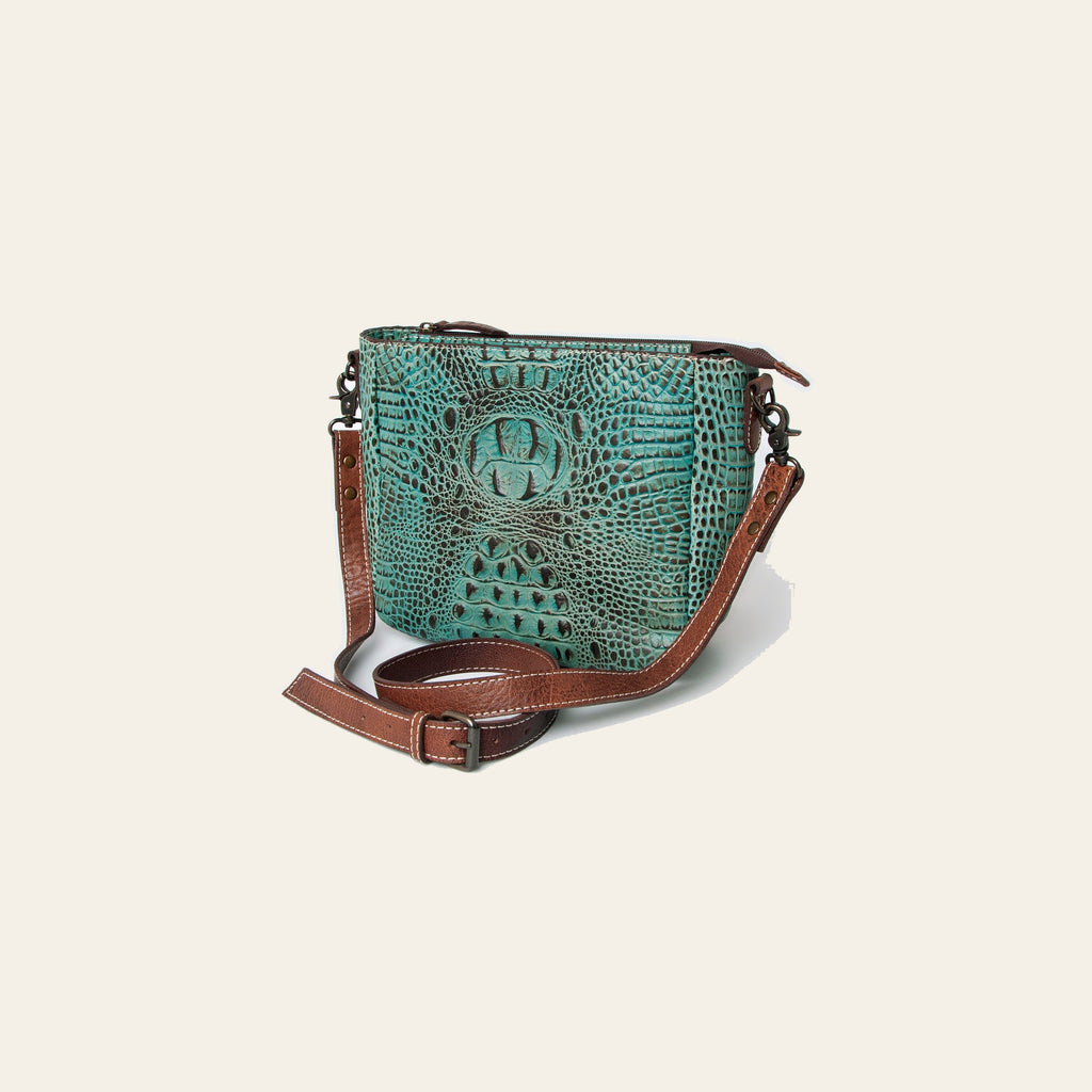 American Darling Western Leather Large Cross body Bag, Crocodile Embossed Full Grain Genuine Leather, Eco-Friendly Purse