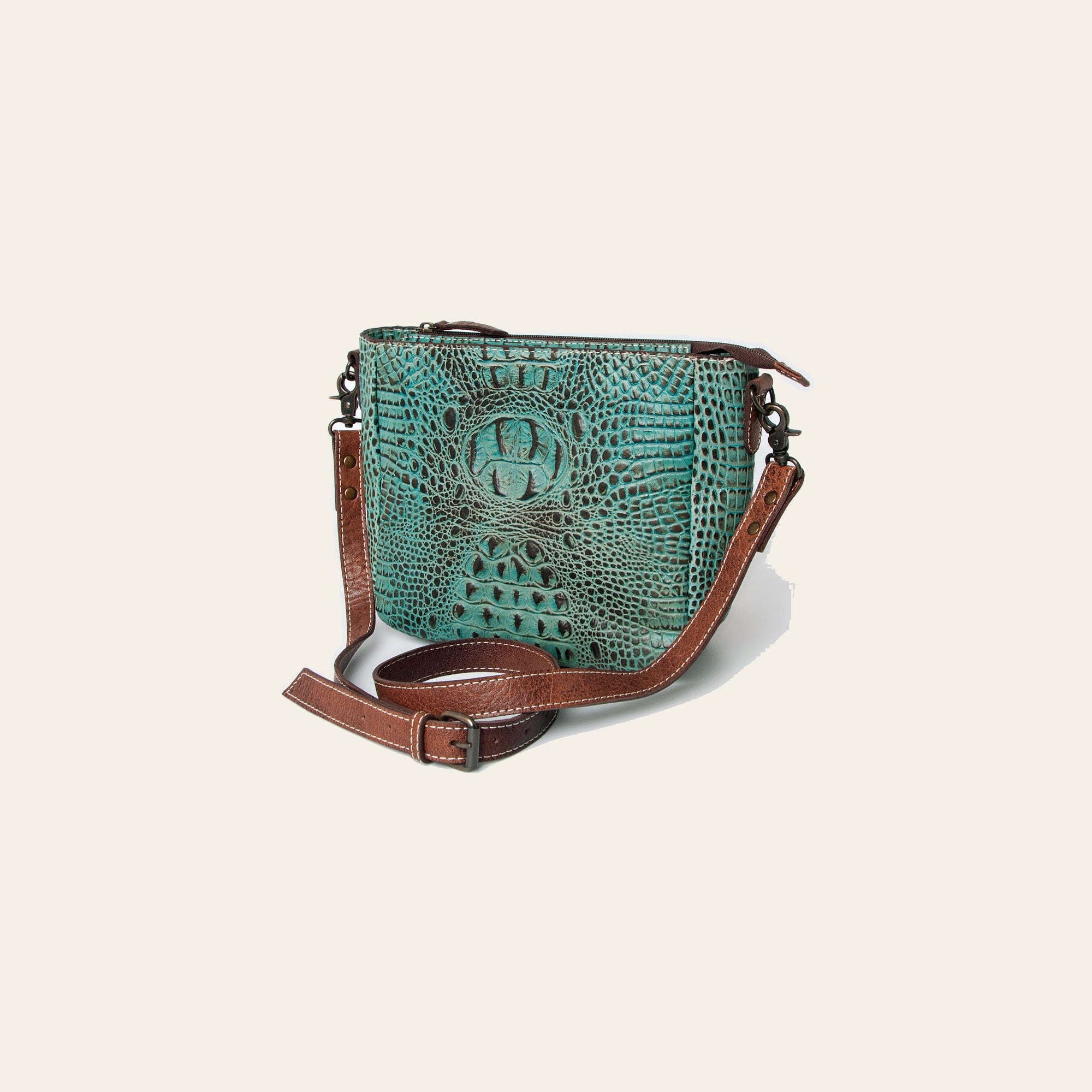 American Darling Western Leather Large Cross body Bag, Crocodile Embossed Full Grain Genuine Leather, Eco-Friendly Purse