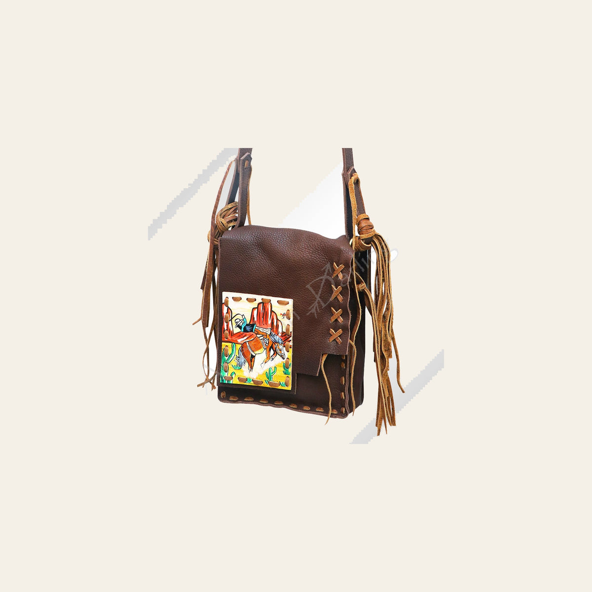 American Darling Cross body Bag, Hand-Painted Genuine Leather, Buck Stitched Western Bag with Fringes and YKK Zipper