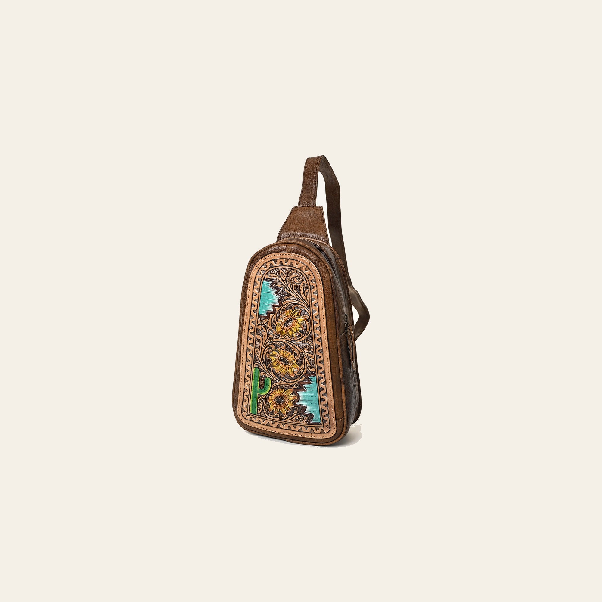 American Darling Hand-Tooled Leather Sling Bag – Genuine Leather Floral Carved Western Crossbody | 13in (H) X 8in (W) X 3in (D)