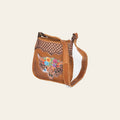 American Darling Large Cross body Bag Hand Tooled Longhorn Floral Hair-On Cowhide Western Leather Purse 11in x 11.5in