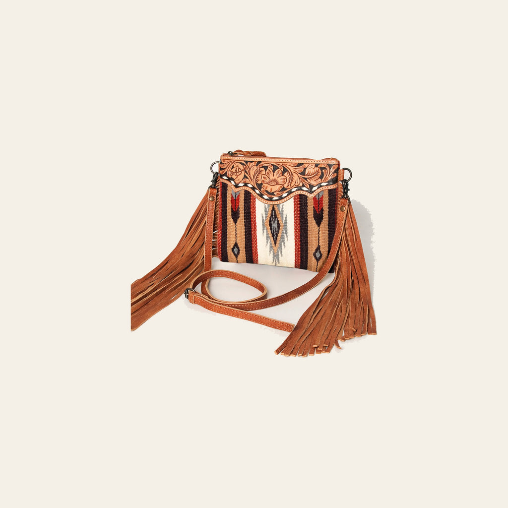 American Darling CrossBody Bag Saddle Blanket Fabric Genuine Leather Western Women Handbag Purse | for Cute Travel