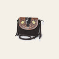 American Darling Hand Tooled Floral Carved Hair-On Cowhide Cross body Bag Genuine Vegetable-Tanned Leather Fringed Purse