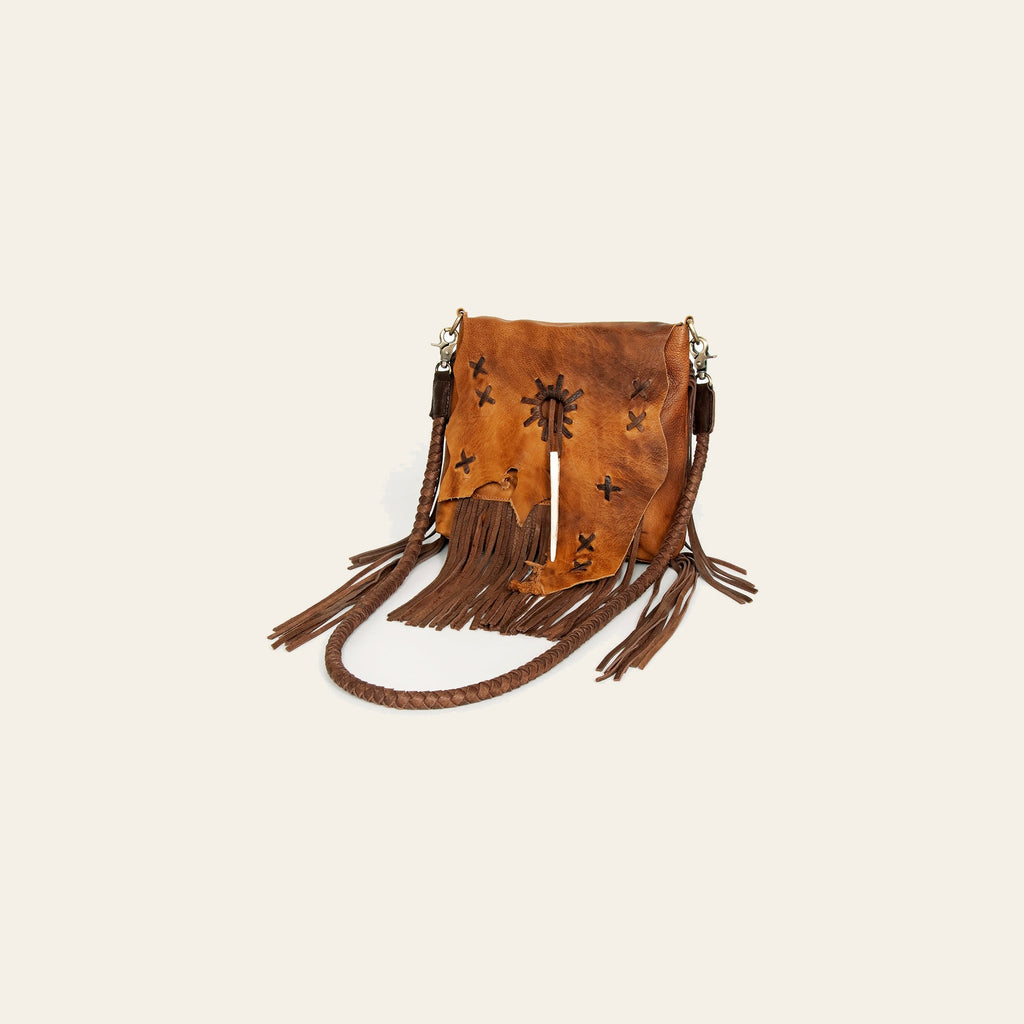 American Darling Cross body Bag Western Genuine Leather Handcrafted Purse with Fringes and Braided Detail