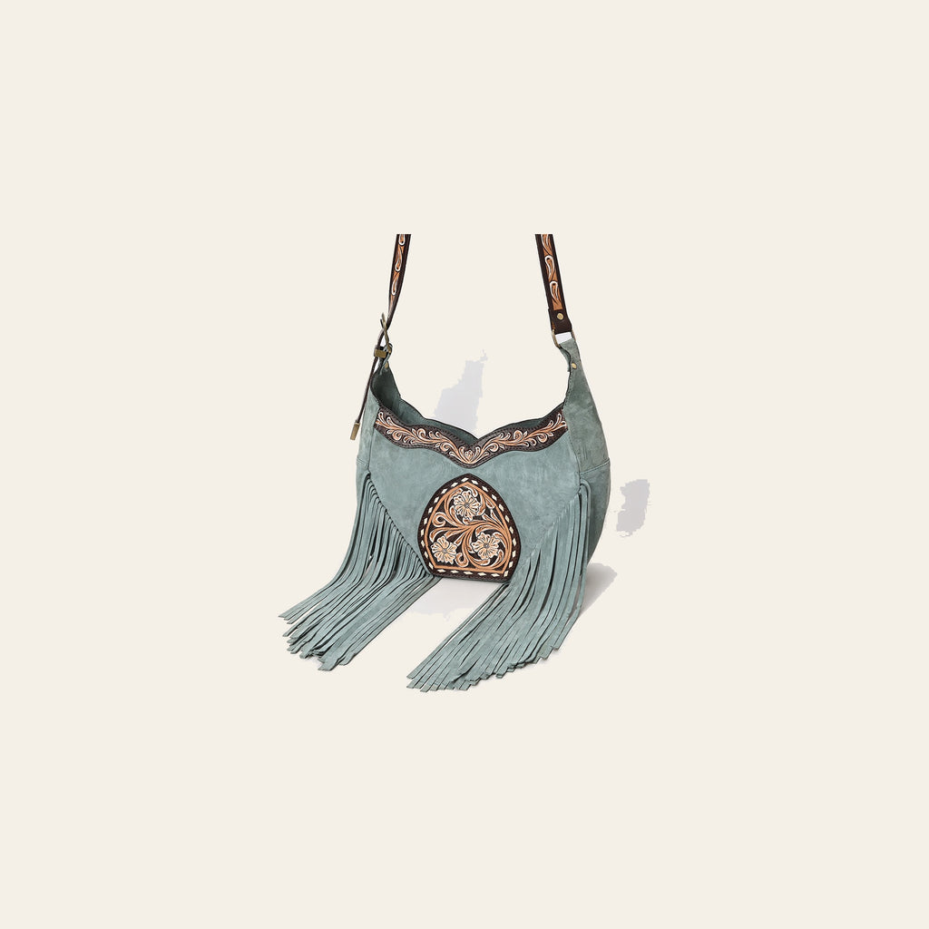 American Darling Fringed Hobo Bag Genuine Leather Hand Tooled Floral Carved Buck Stitched Western Purse YKK Zipper