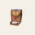 American Darling Western Crossbody Bag Handcrafted from Saddle Blanket & Hand-Tooled Leather | Hand Painted Floral & Flap Closure