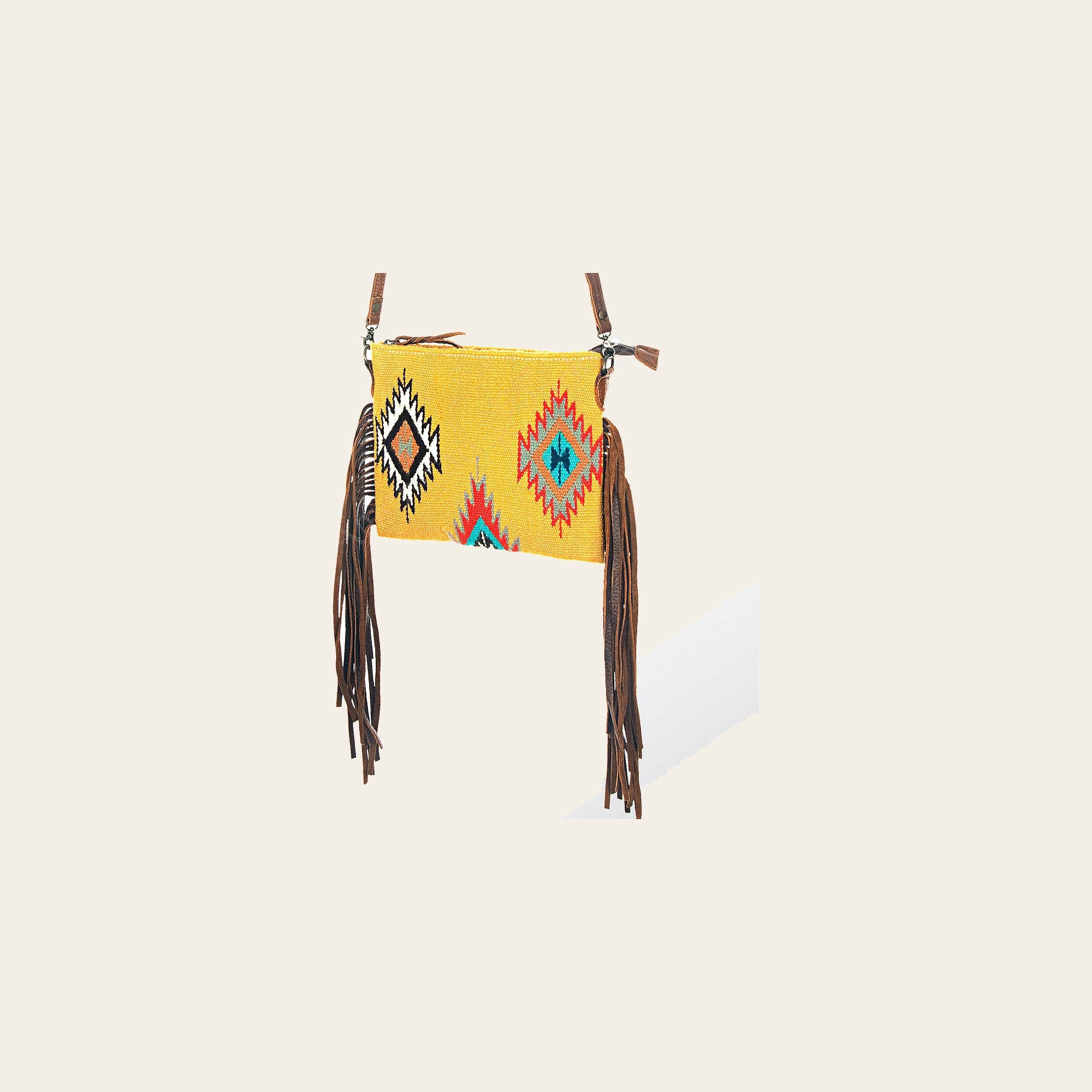 American Darling Western Cross body Bag Hand Tooled Floral Leather & Hand Woven Saddle Blanket with Fringes