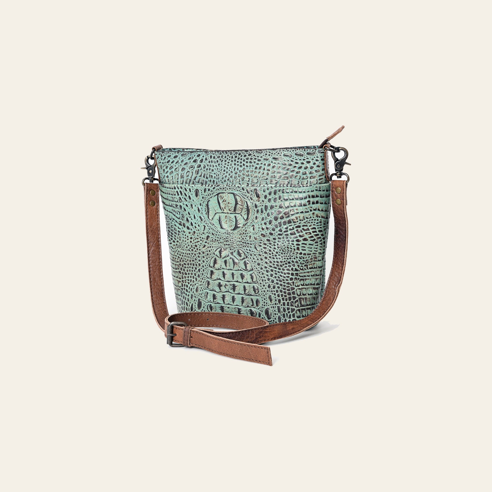 American Darling Western Leather Large Cross body Bag, Crocodile Embossed Full Grain Genuine Leather, Eco-Friendly Purse