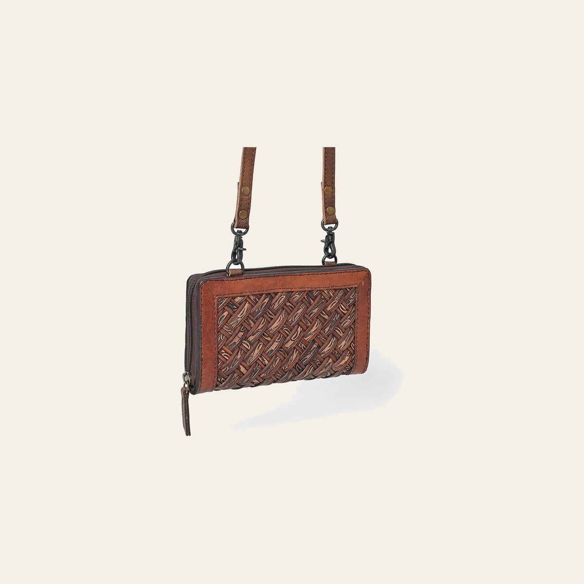 American Darling Small Western Cross Body Wallet Handcrafted from Basket Weave Genuine Leather | Full Grain Trim & YKK Zipper