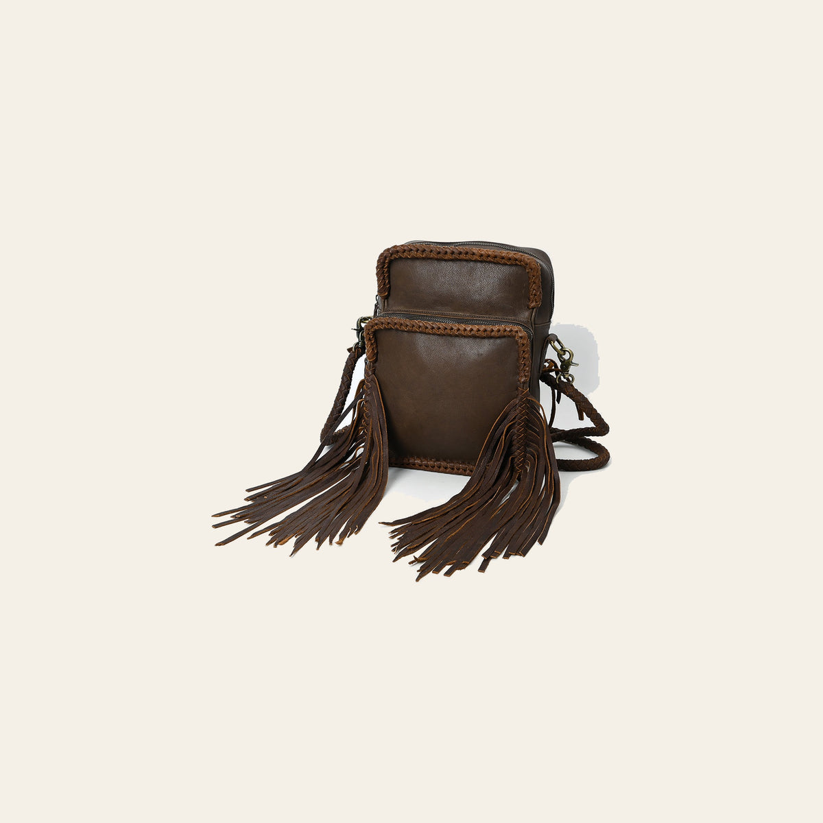 American Darling Cross body Bag Western Genuine Leather Handcrafted Purse with Fringes, Braided Trim and YKK Zipper