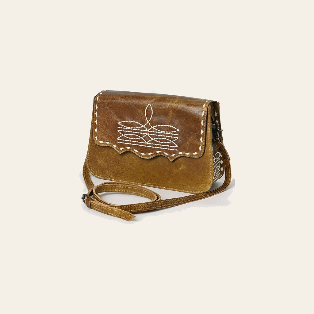 American Darling Small Western Cross Body Bag Handcrafted from Genuine Leather | Boot Stitched Flap, Buckstitch Trim & YKK Zipper
