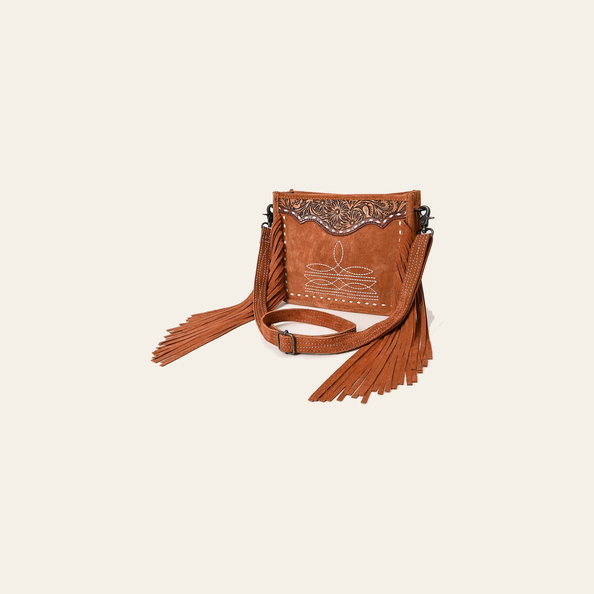 American Darling Western Genuine Suede Leather Crossbody Bag – Genuine Hand-Tooled Design, Fringe Accents, Premium Craftsmanship, Everyday Carry
