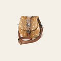 American Darling Hair-on and Hand-Tooled Genuine Leather Western Crossbody Bag with Adjustable Strap 7in (H) X 8in (W) X 3in (D)