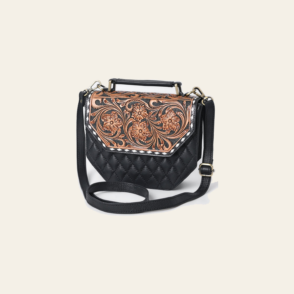 American Darling Hand Tooled Floral Carved Quilted Cross body Bag Genuine Leather Western Purse with YKK Zipper