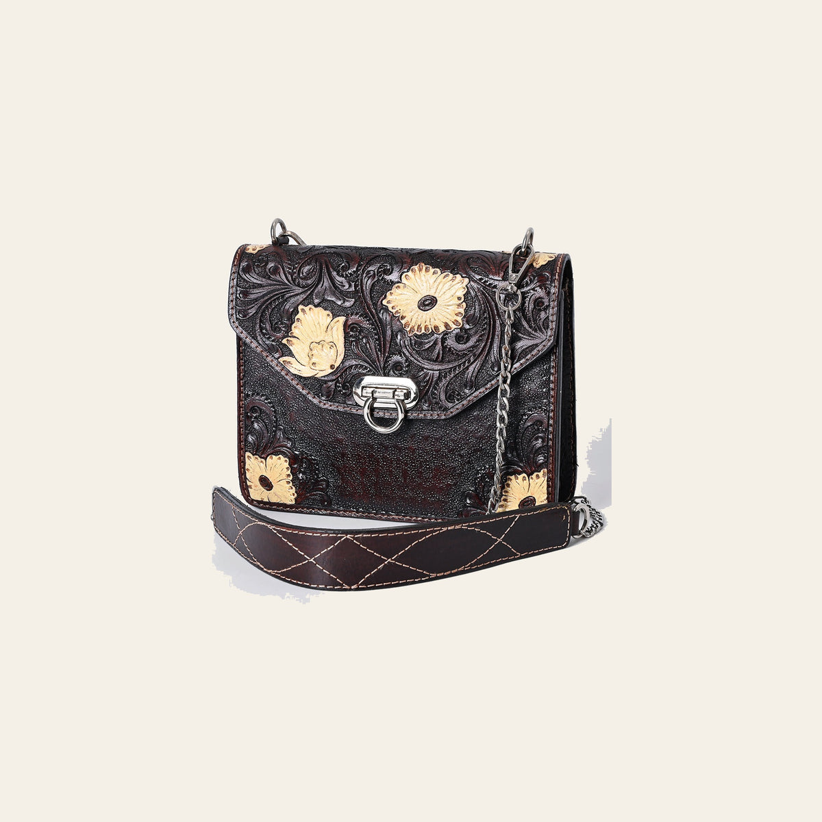 American Darling Hand Tooled Floral Carved Messenger Bag Genuine Vegetable-Tanned Full Grain Leather Western Purse