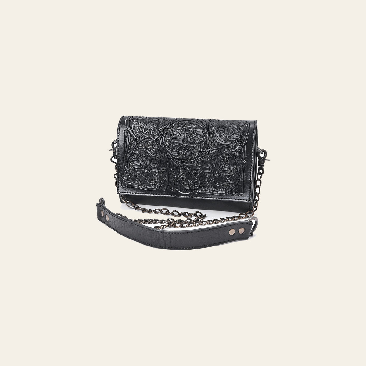 American Darling Crossbody Bag Western Hand-Tooled Genuine Leather Floral Carved Wallet with YKK Zipper and Chain Strap