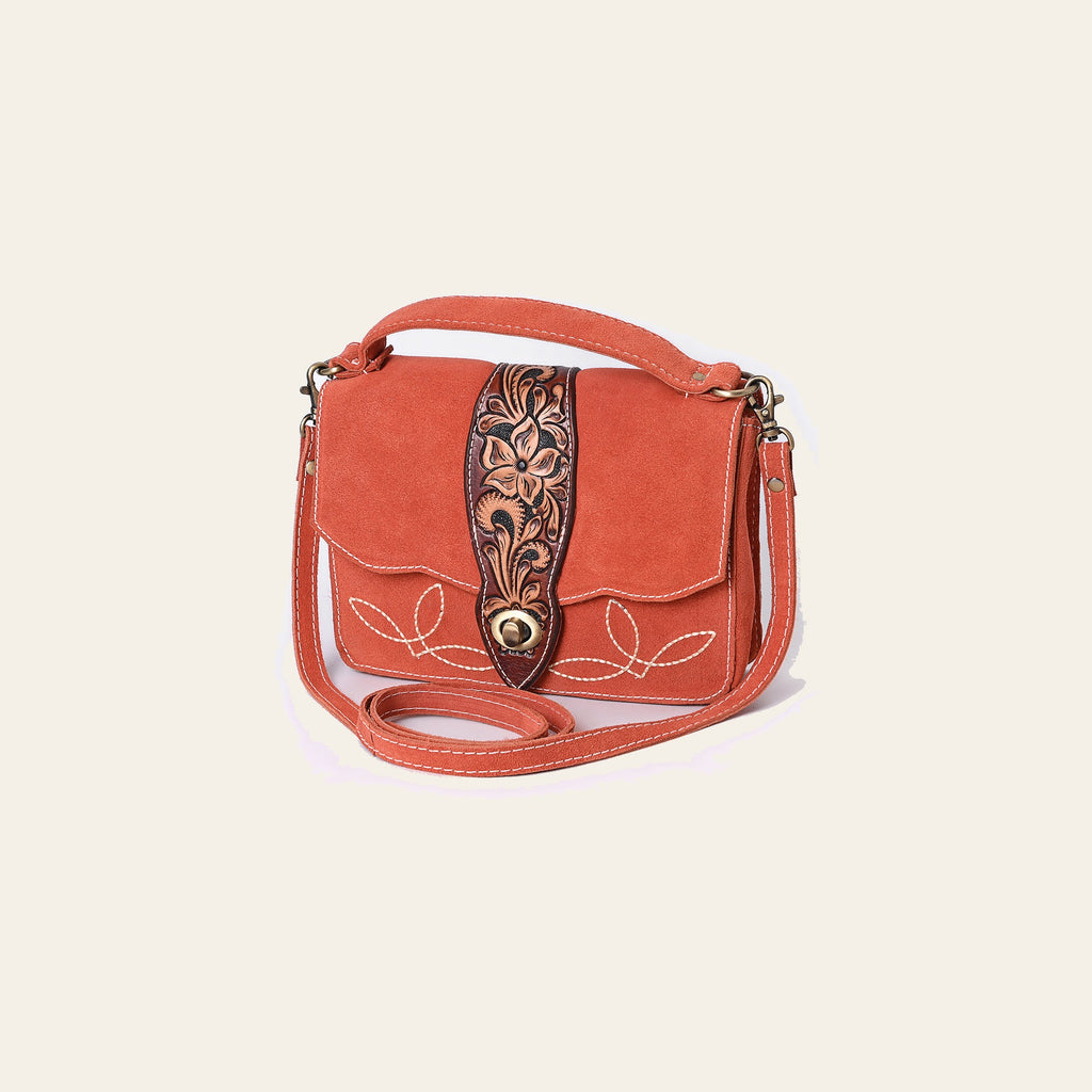 American Darling Hand Tooled Floral Carved Genuine Suede Leather Cross body Bag Genuine Western Purse with YKK Zipper