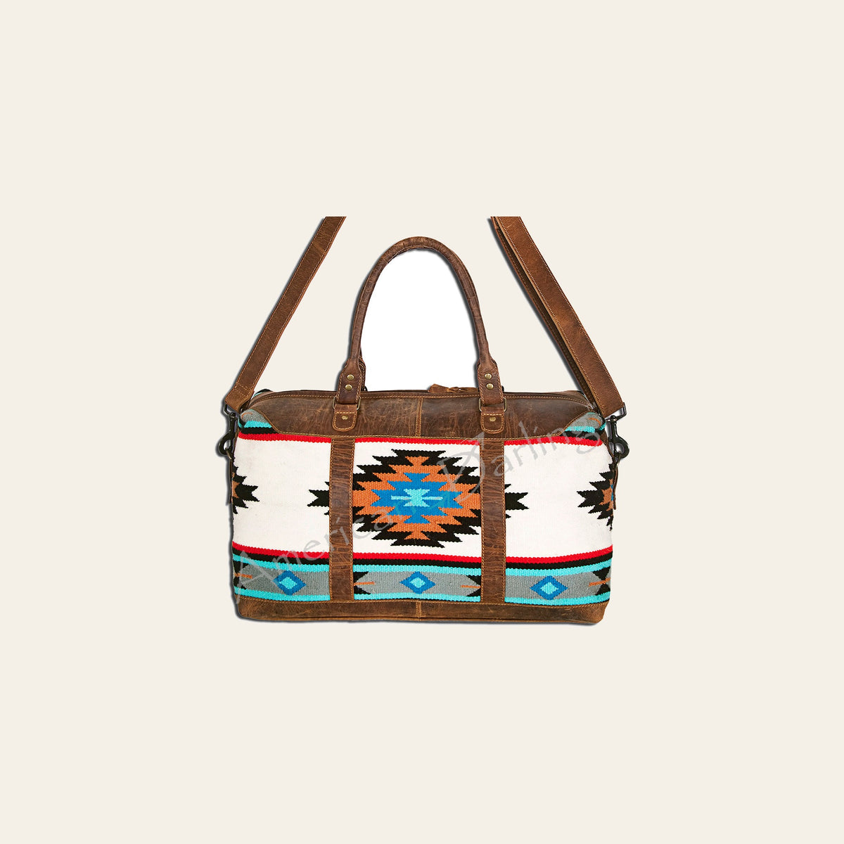 American Darling Duffel Bag Handcrafted from Hand Woven Saddle Blanket and Genuine Leather with YKK Zipper and Large Capacity