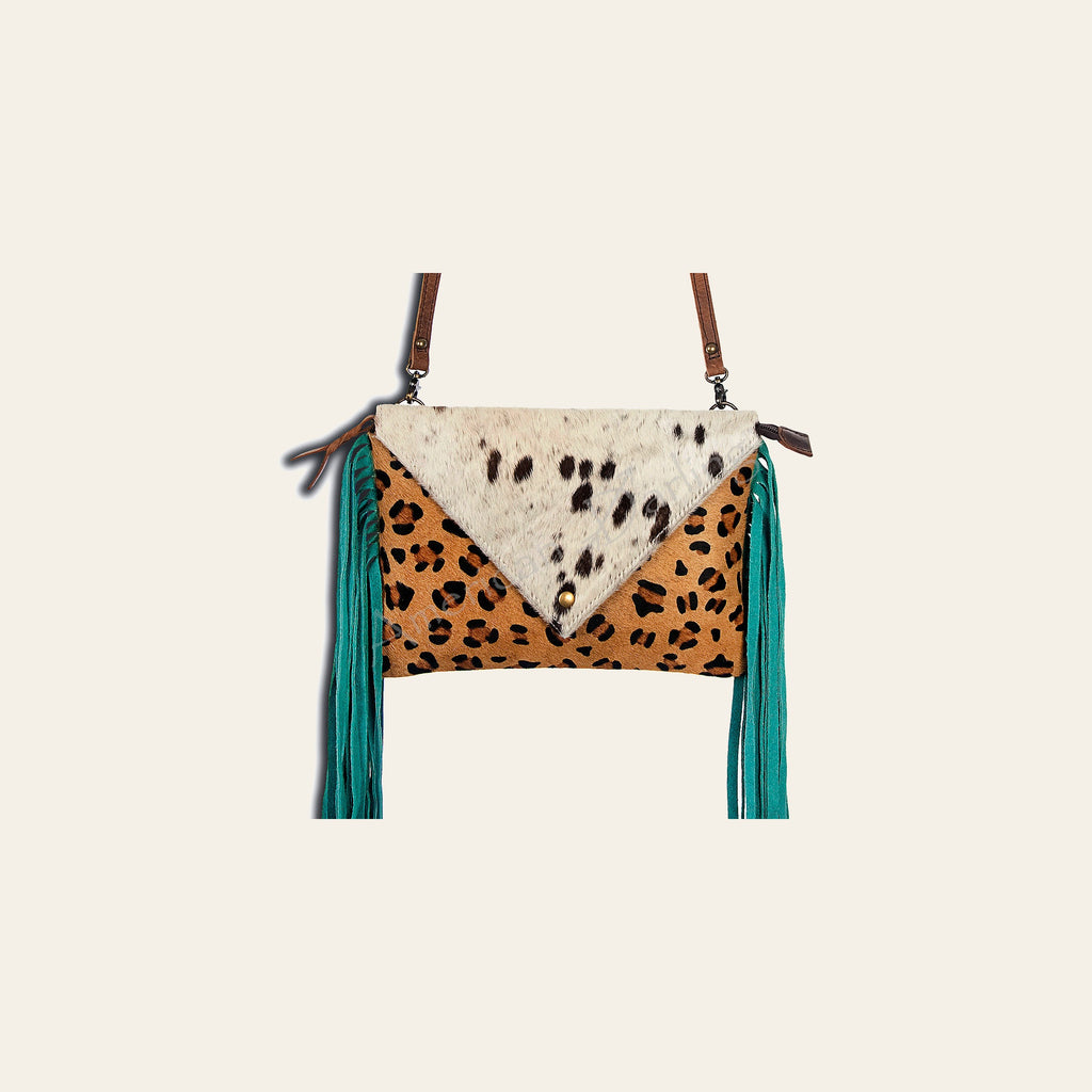 American Darling Western Envelop Bag Fringed Hair-On Cowhide Genuine Vegetable Tanned Leather Crossbody with YKK Zipper