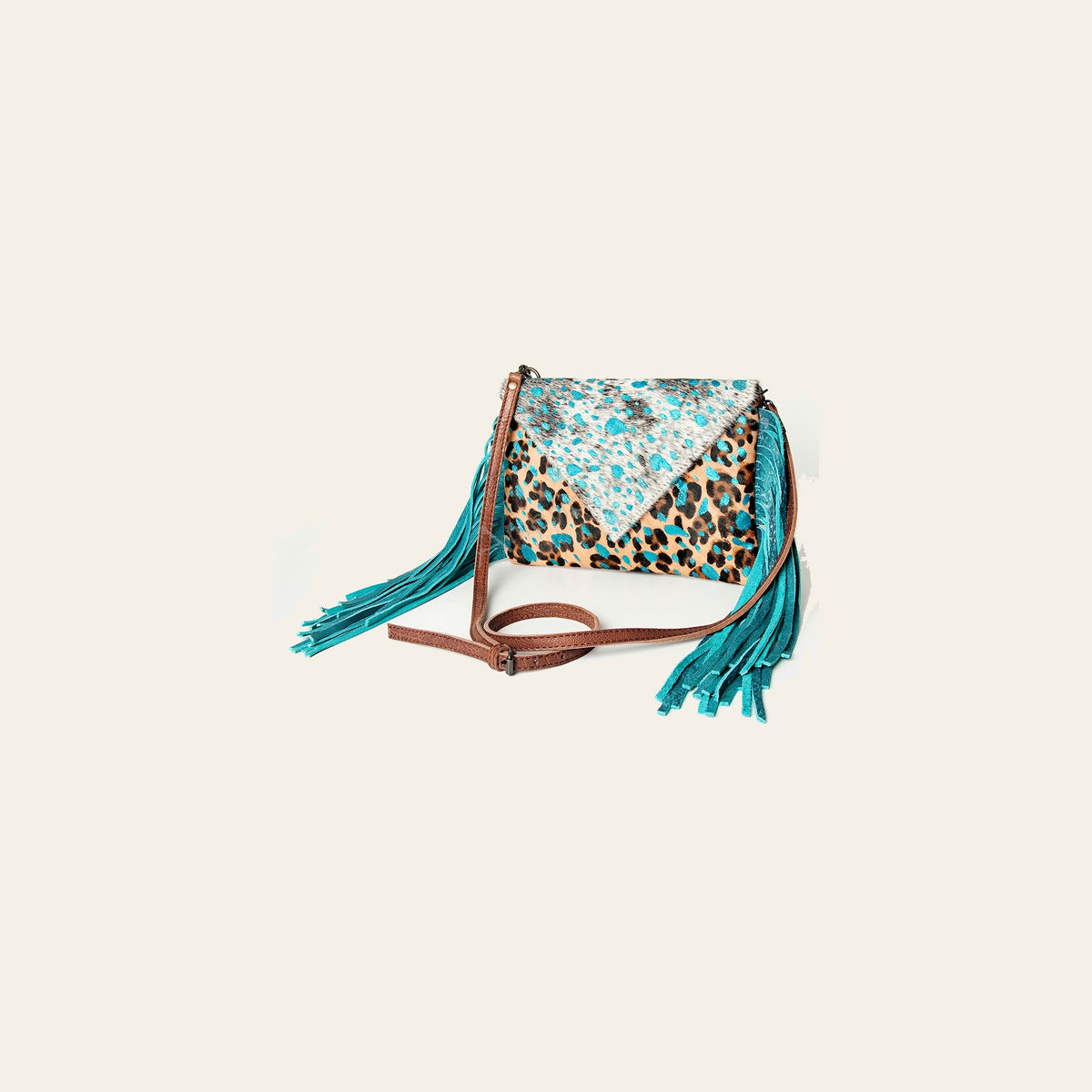 American Darling Western Envelop Bag Fringed Hair-On Cowhide Genuine Vegetable Tanned Leather Crossbody with YKK Zipper