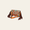 American Darling Women's Hand Tooled Floral Carved Leather Envelope with Fringes and Eco-Friendly Full Grain Leather