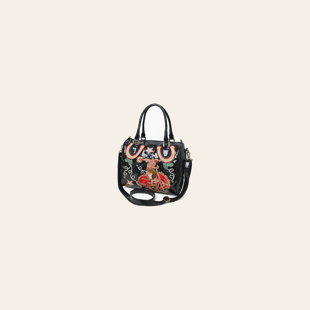 American Darling Floral Embroidered Barrel Satchel Crossbody Bag