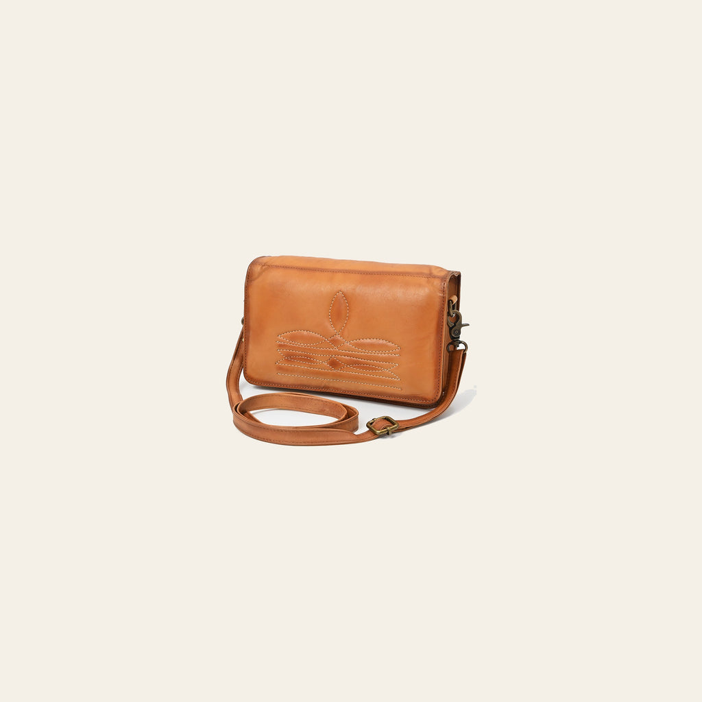 American Darling Genuine Leather Crossbody Wallet for Women, Tan Leather Western Shoulder Clutch Purse