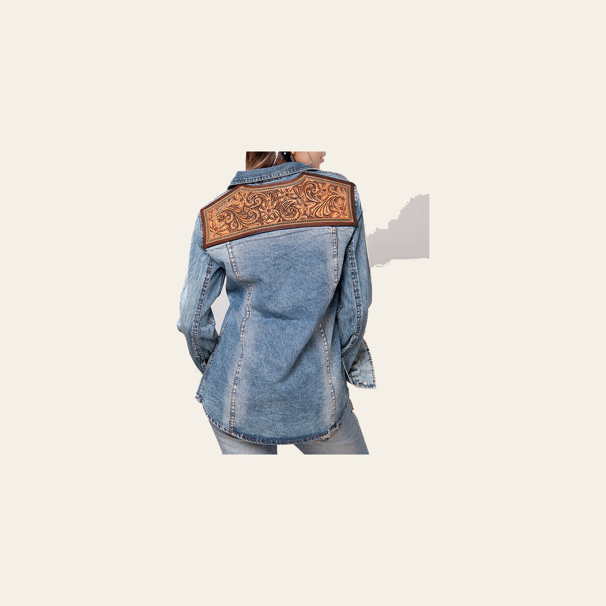 American Darling Genuine leather Hand tooled carved Women 100% cotton Denim Blazer dress jacket ladies |Vintage